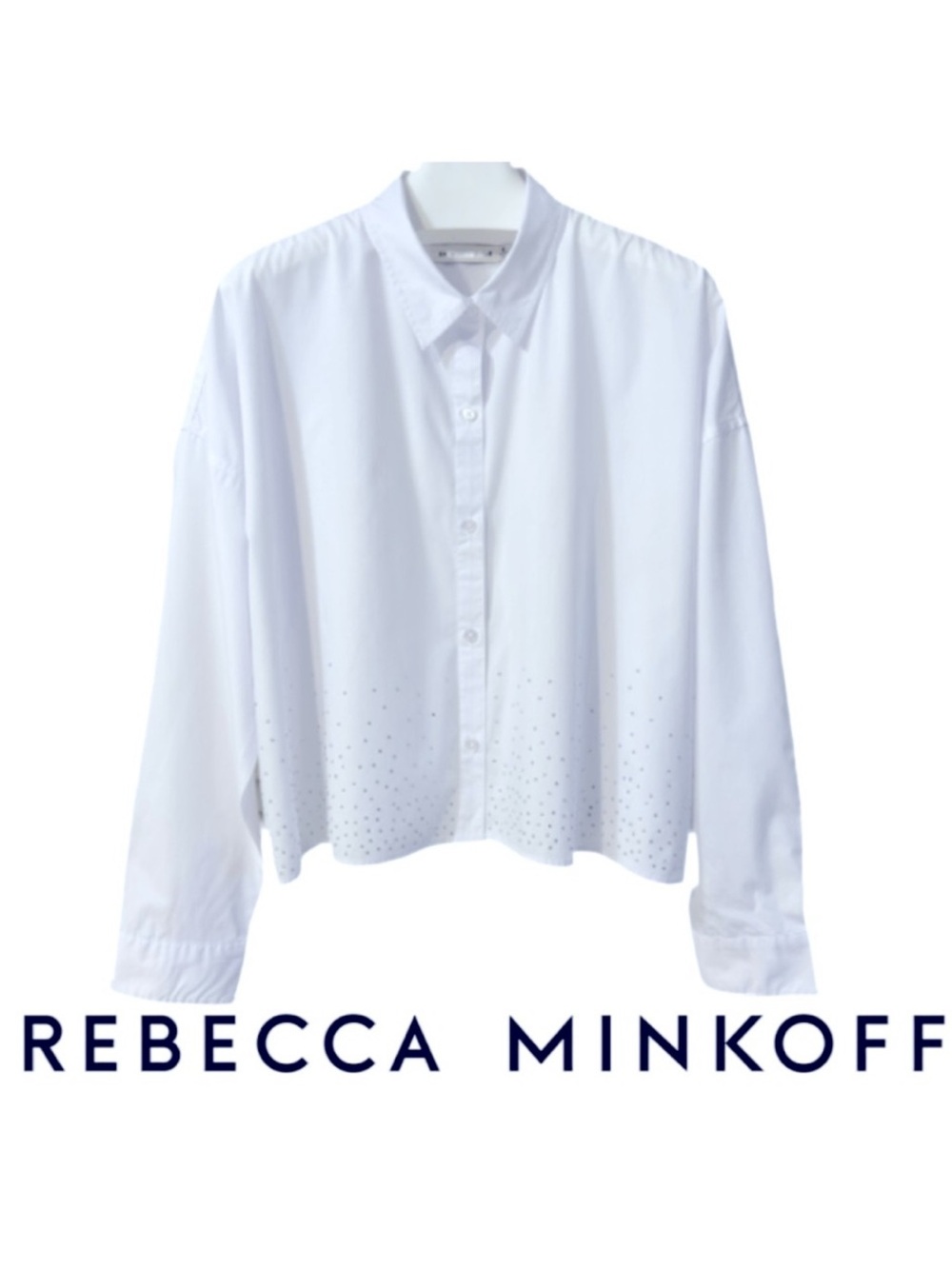 REBECCA MINKOFF | Oversized Cropped Collared Long Sleeve Button Front Shirt Top